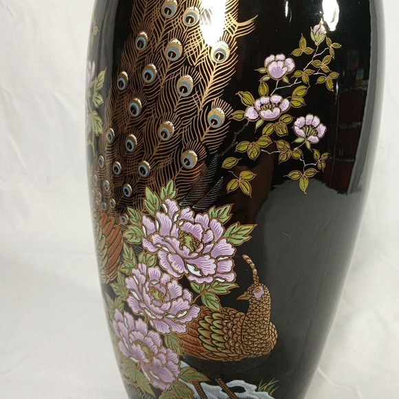 Vintage Mid Century Enchanto California E62 Vase Peacock Design Hand Painted - Picture 5 of 11
